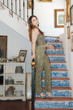 Earthly Temptation – Khaki Beaded Corset and Flared Trousers