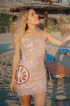 Grapefruit Kiss Dress (Metallic Sparkle Beads)