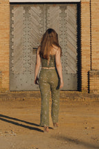 Earthly Temptation – Khaki Beaded Corset and Flared Trousers