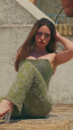 Earthly Temptation – Khaki Beaded Corset and Flared Trousers
